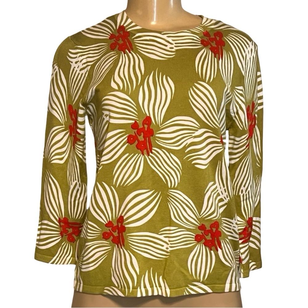 NWT $69 Investments Petites Floral Knit Sweater – Olive Multi